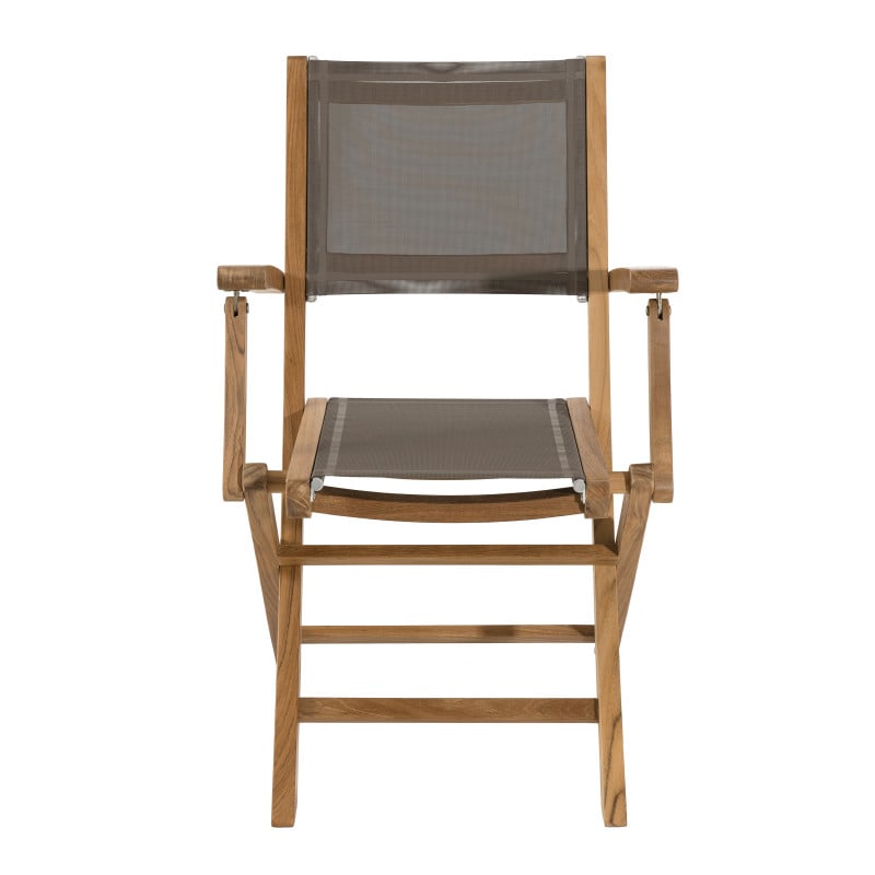 Lot de 2 fauteuils de jardin pliants en teck & textilène couleur taupe Summer