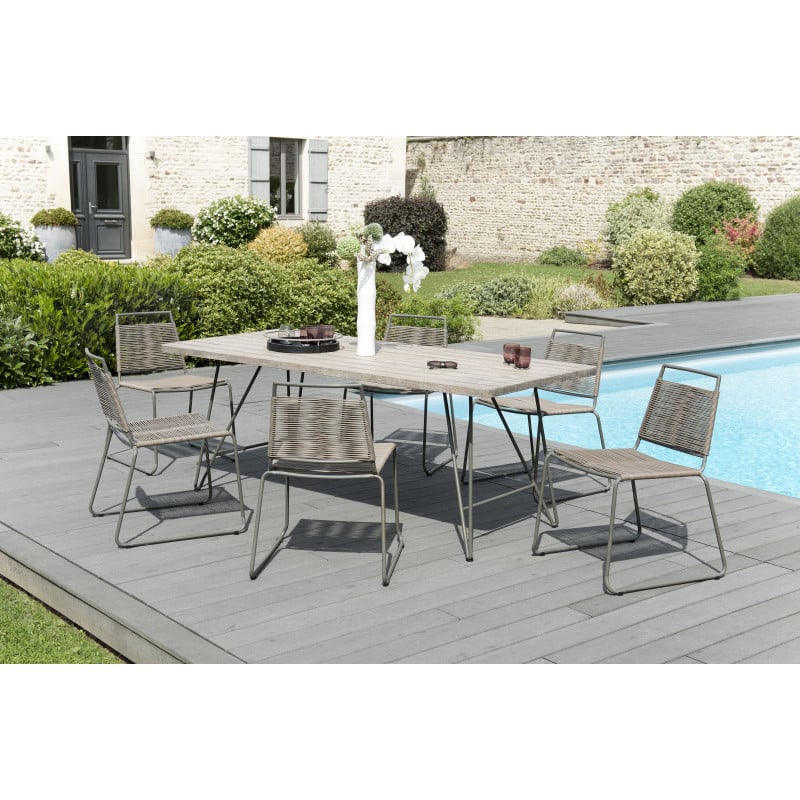 Salon de Jardin Table Teck & 6 Chaises Corde Synthétique ...