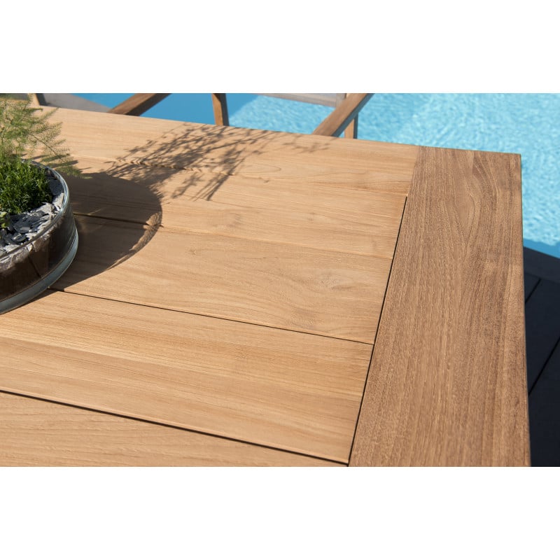 Table de jardin rectangulaire 220x100cm en teck teinté couleur naturelle Palma