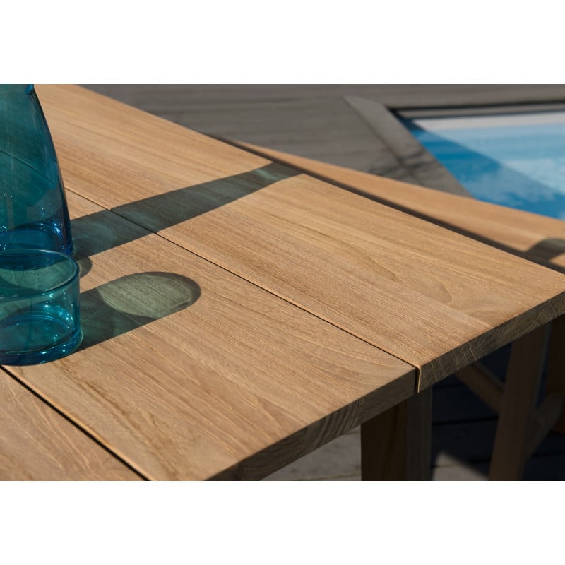 Salon de jardin Table pieds obliques 180x90cm & 2 Bancs en Teck couleur naturelle Palma