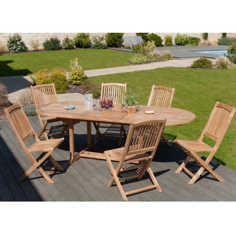 HARRIS - Table de jardin 2 personnes, ronde pliante 60x60cm en bois Teck